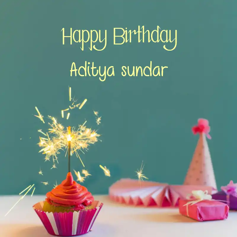 Happy Birthday Aditya sundar Sparking Cupcake Card